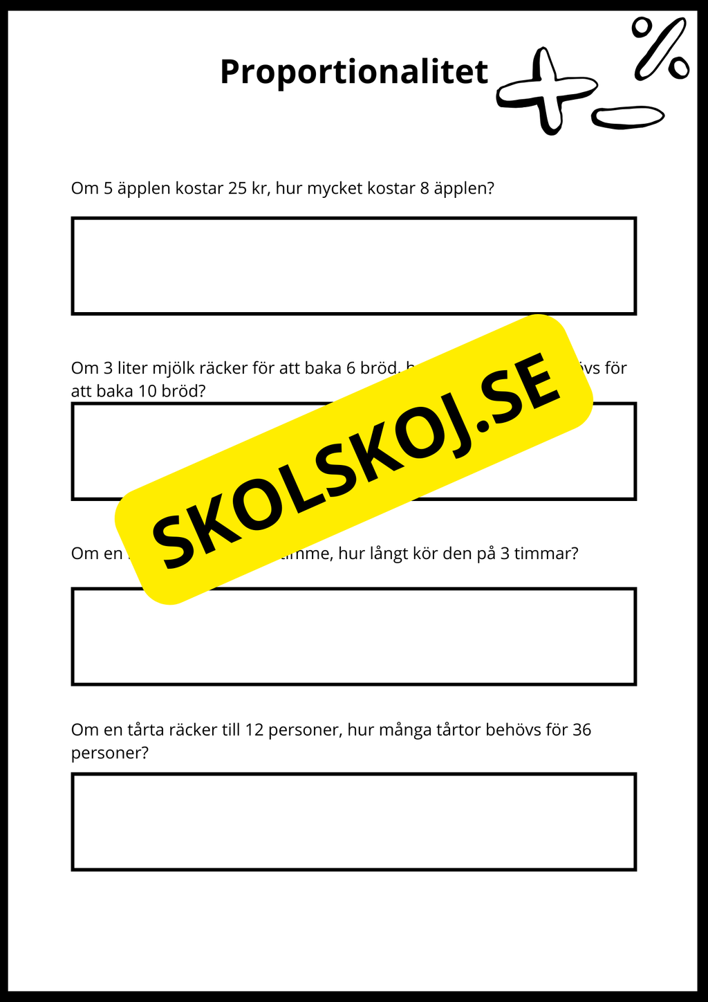 Matematiska repetitionsuppgifter årskurs 7 - 8 (50 st)