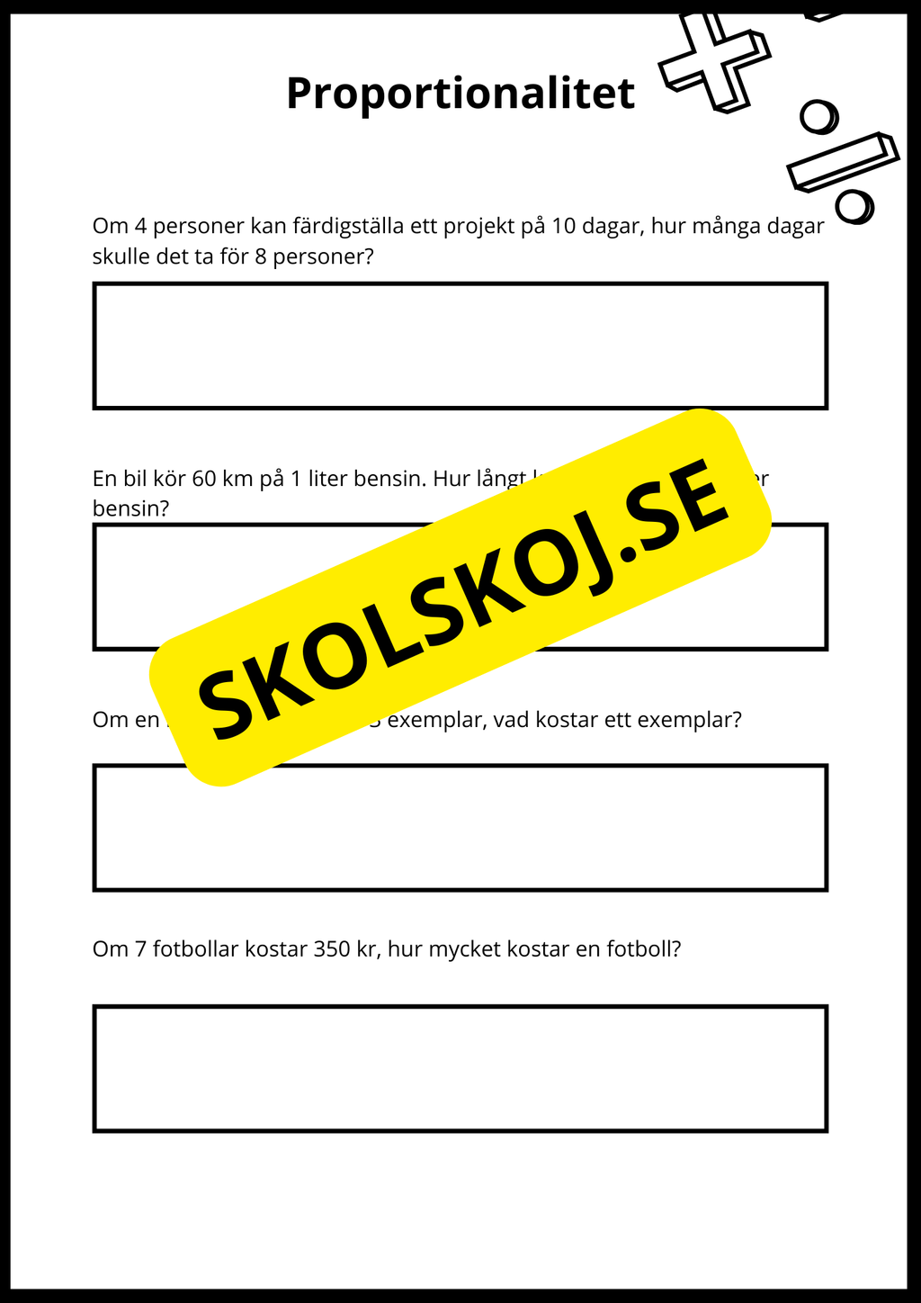 Matematiska repetitionsuppgifter årskurs 7 - 8 (50 st)