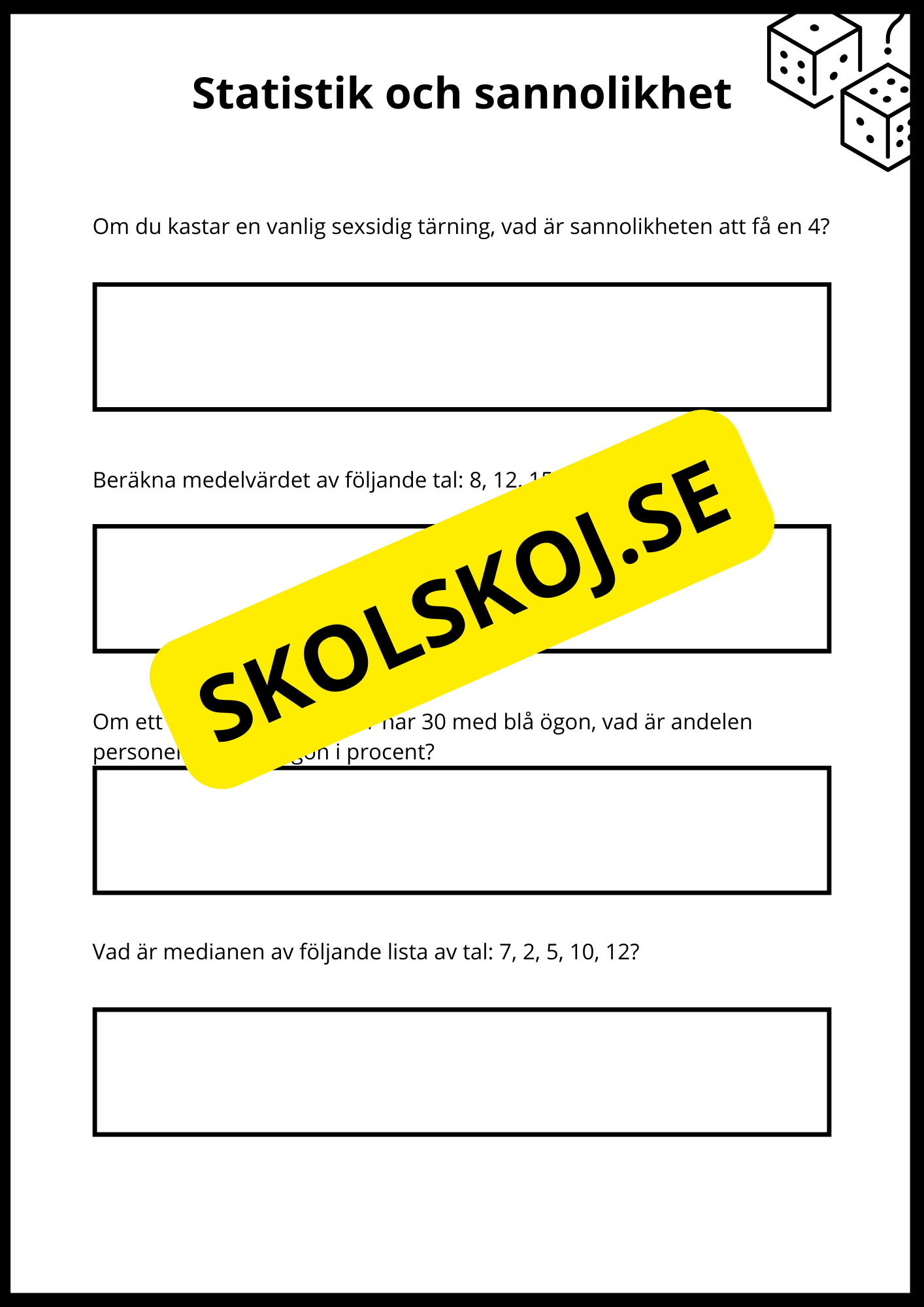 Matematiska repetitionsuppgifter årskurs 7 - 8 (50 st)