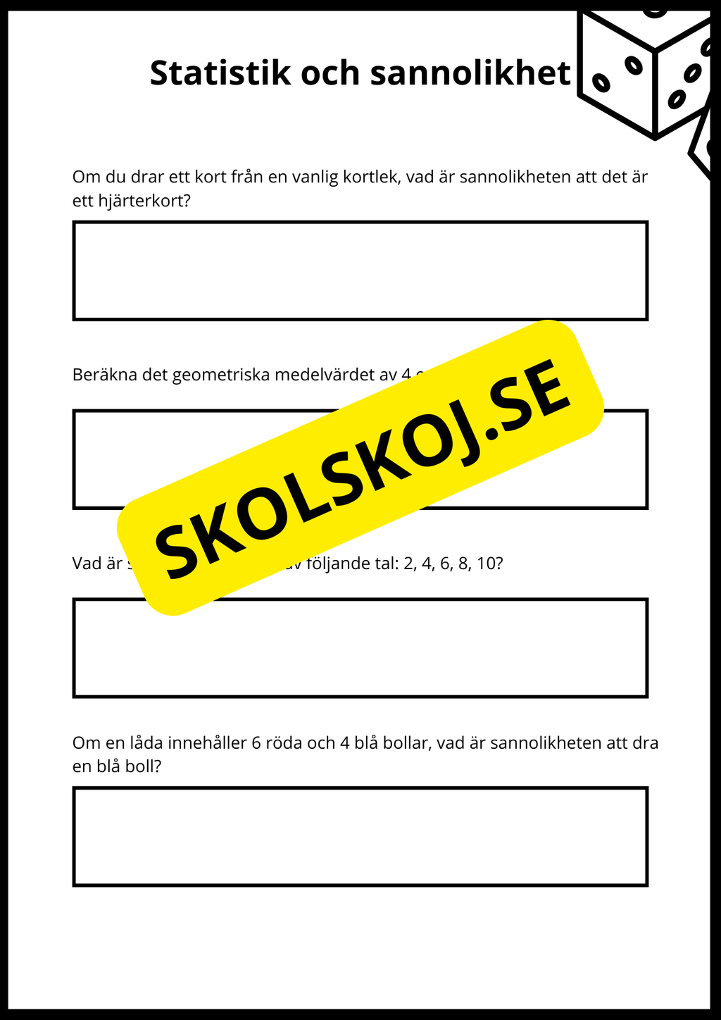 Matematiska repetitionsuppgifter årskurs 7 - 8 (50 st)