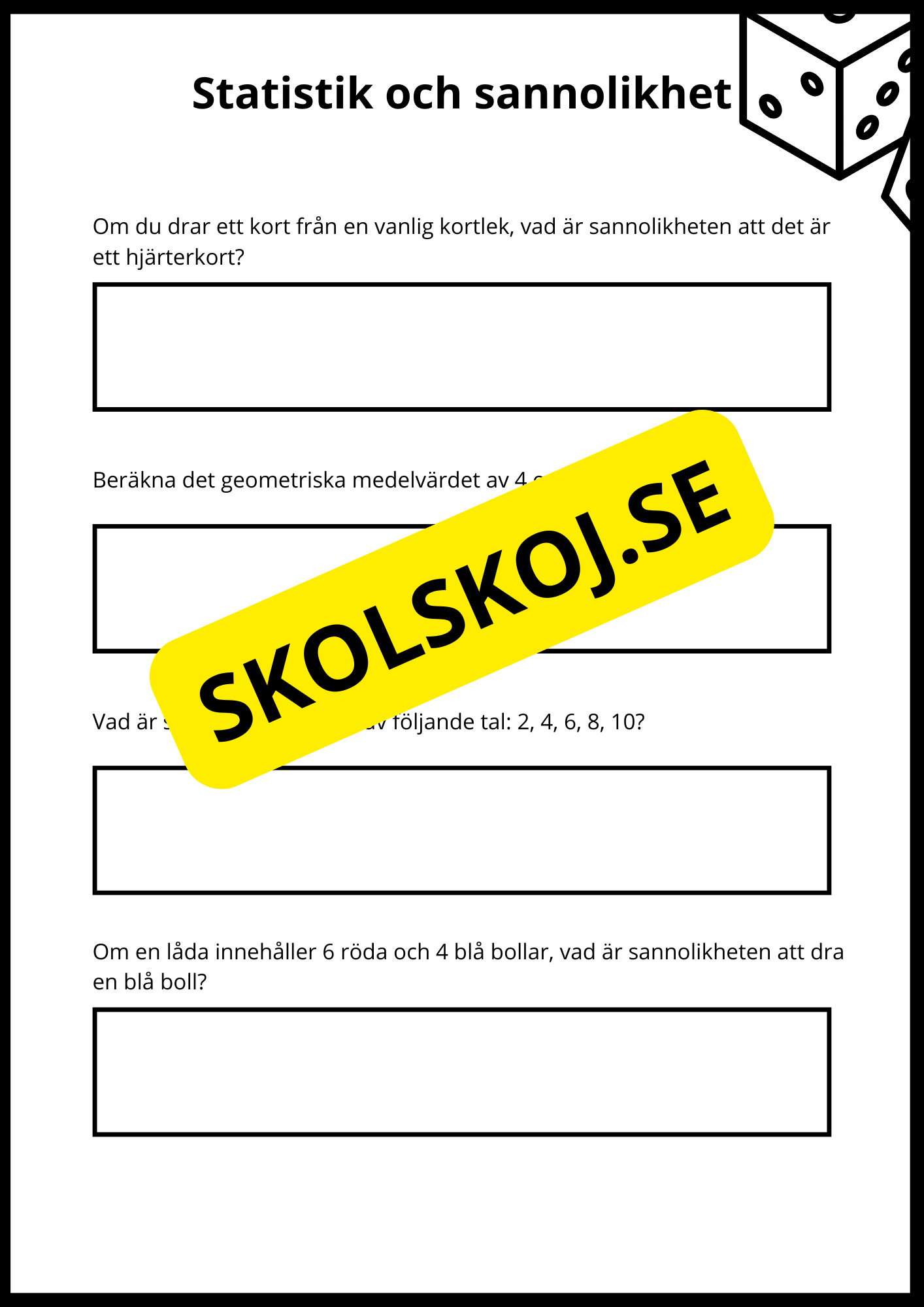 Matematiska repetitionsuppgifter årskurs 7 - 8 (50 st)