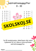 Minus årskurs 1 tal 1 - 10