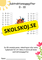 Minus årskurs 1 tal 1 - 10