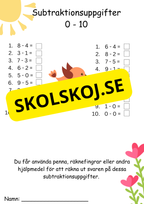 Minus årskurs 1 tal 1 - 10