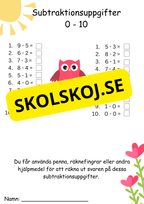 Minus årskurs 1 tal 1 - 10