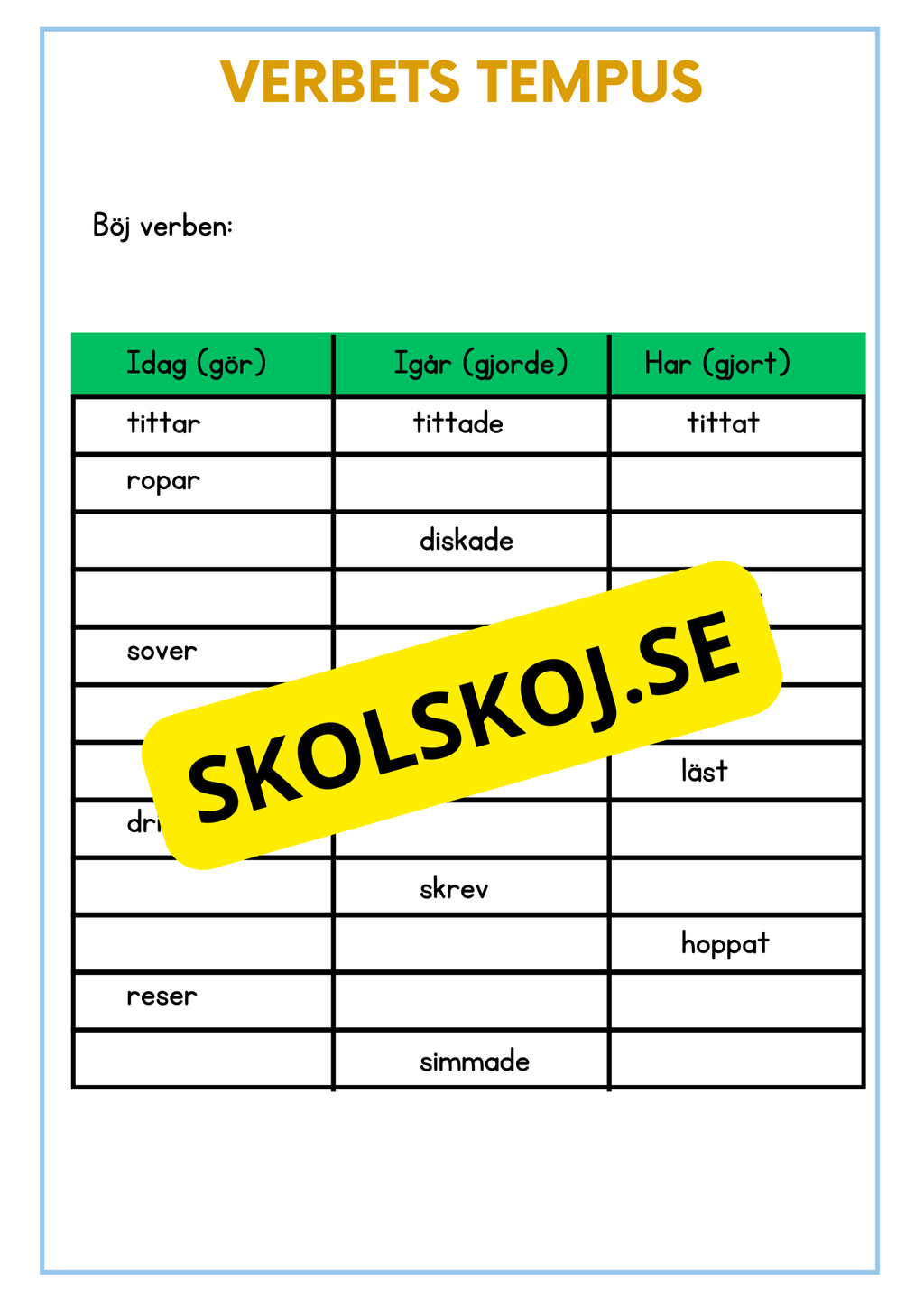 Mitt häfte om verb