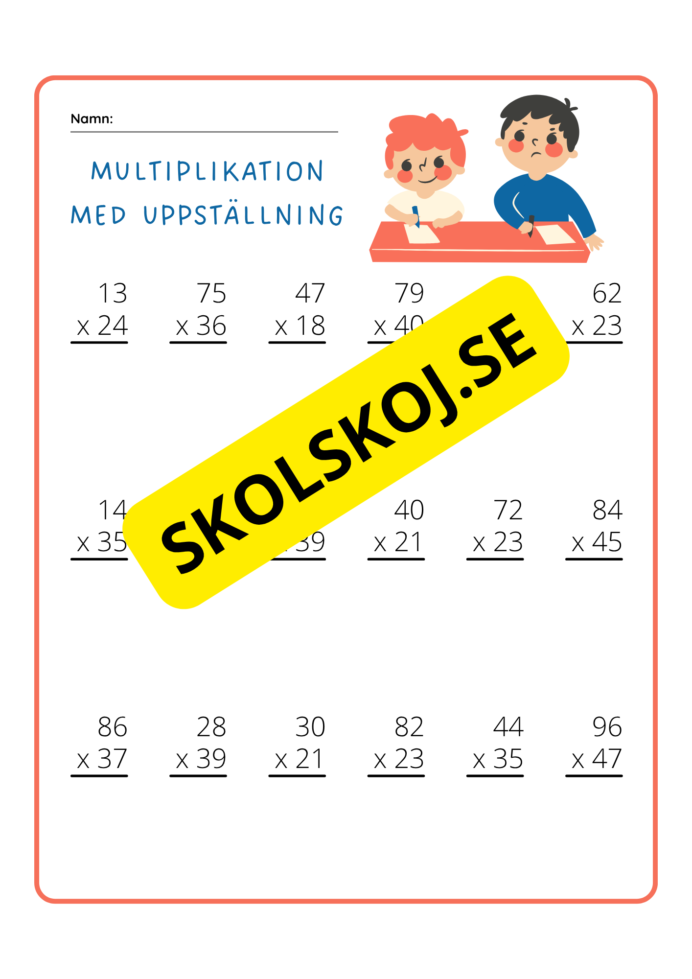 Multiplikation med uppställning - Extra uppgifter