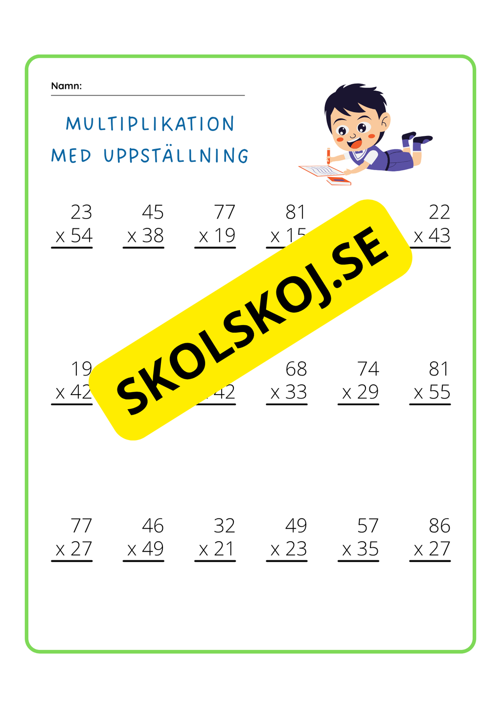 Multiplikation med uppställning - Extra uppgifter