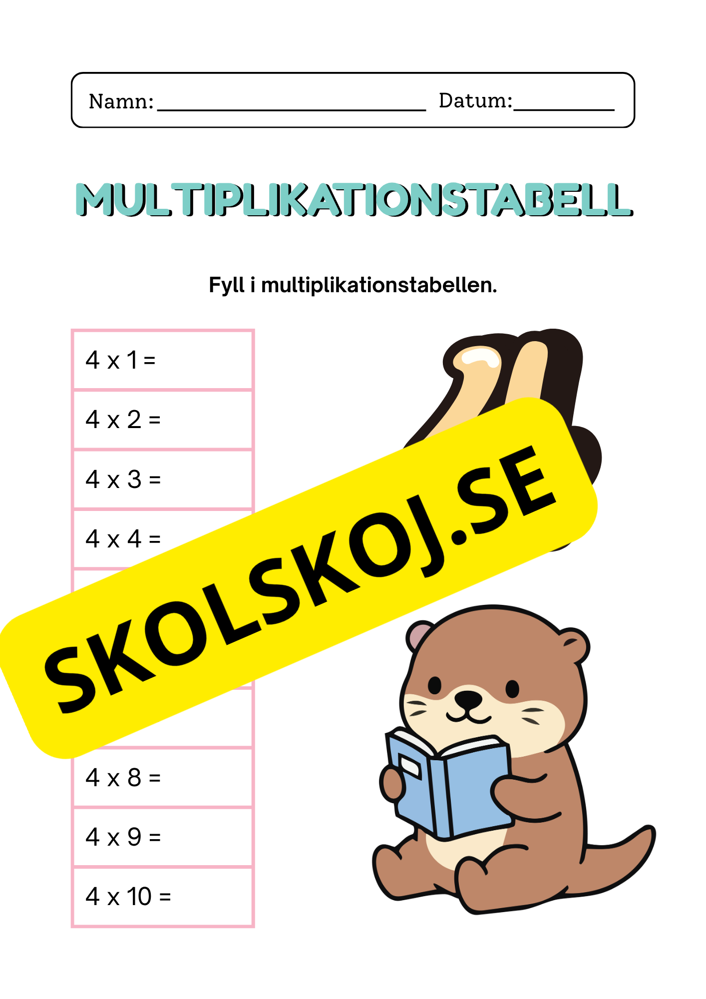 Multiplikationstabell 2–9