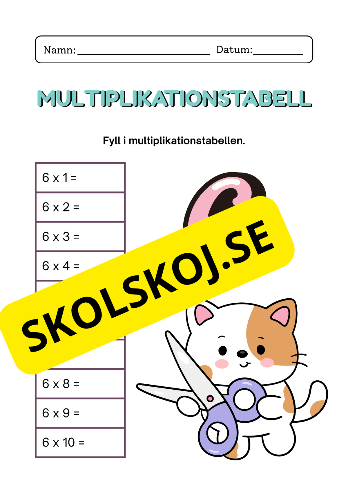 Multiplikationstabell 2–9