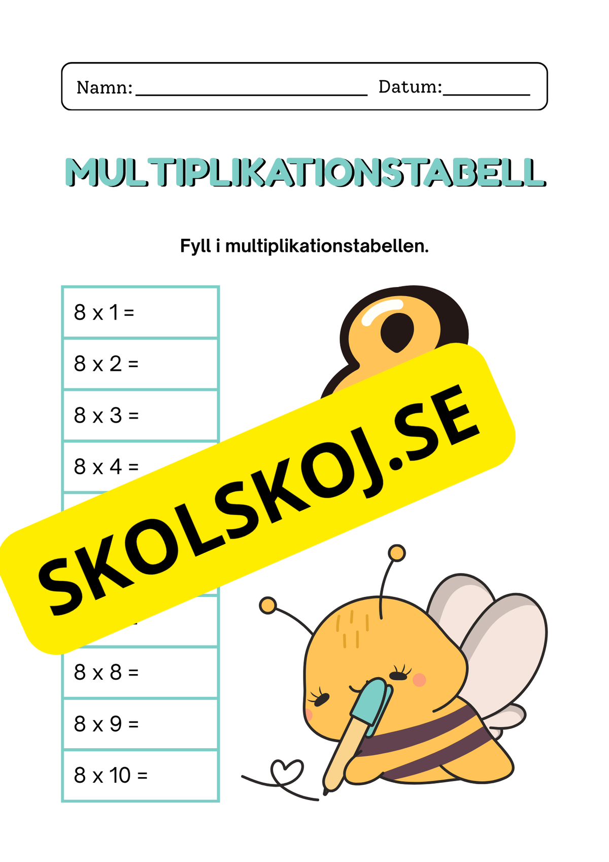 Multiplikationstabell 2–9