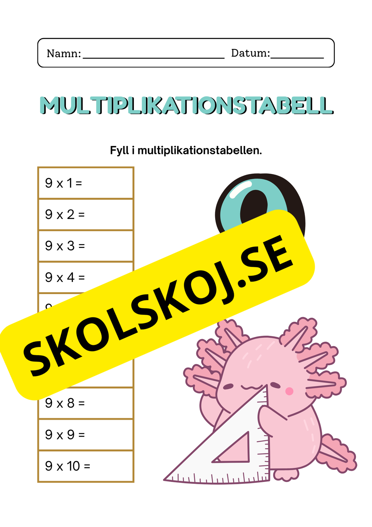 Multiplikationstabell 2–9