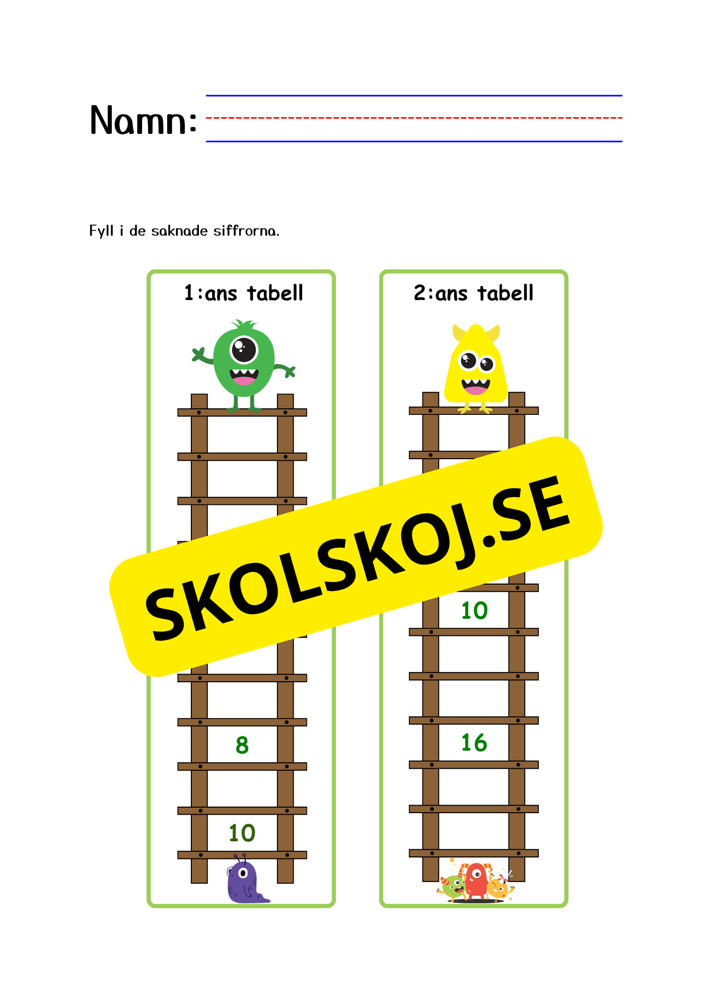 Multiplikationstabellen - 1 - 10