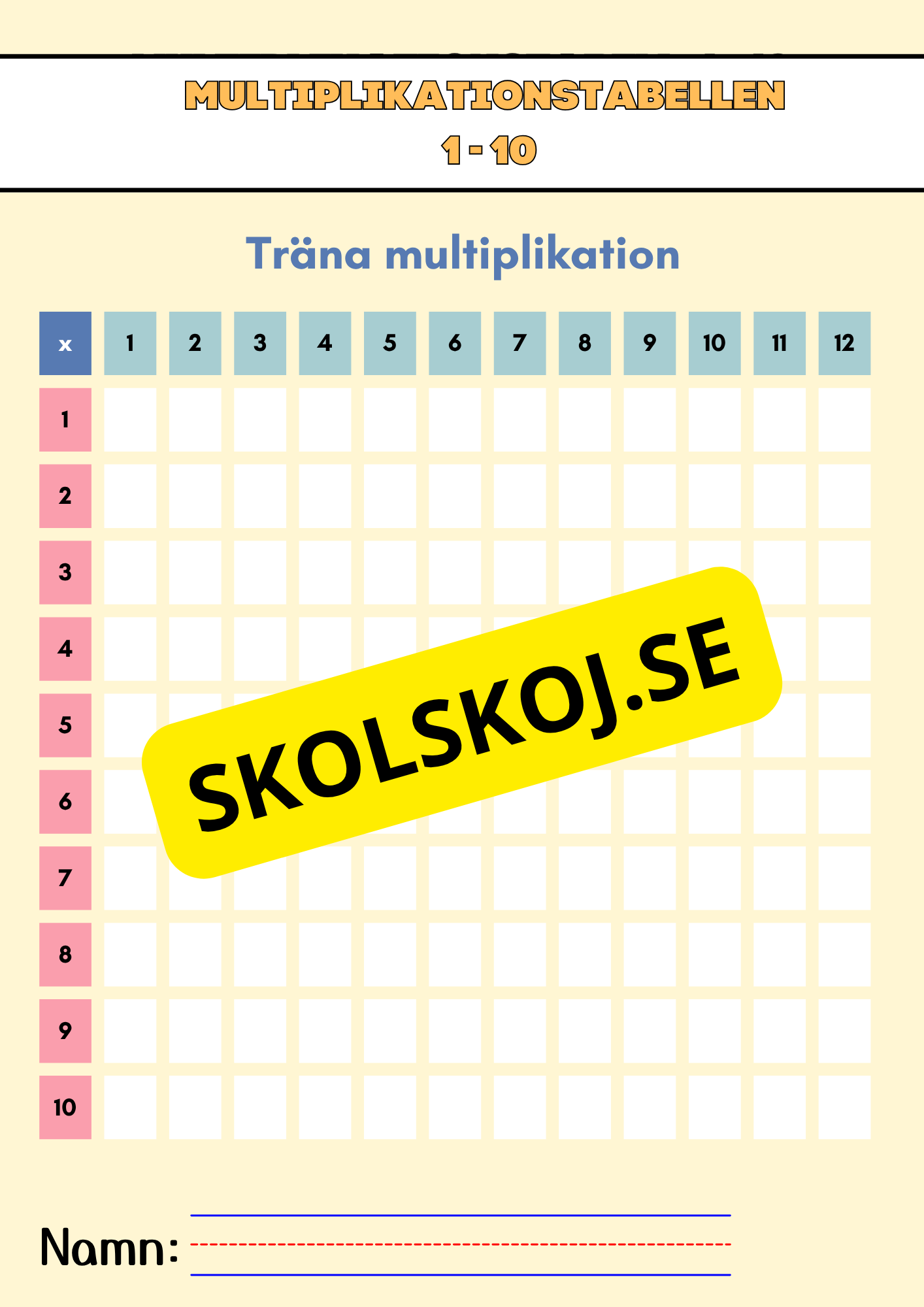 Multiplikationstabellen - 1 - 10