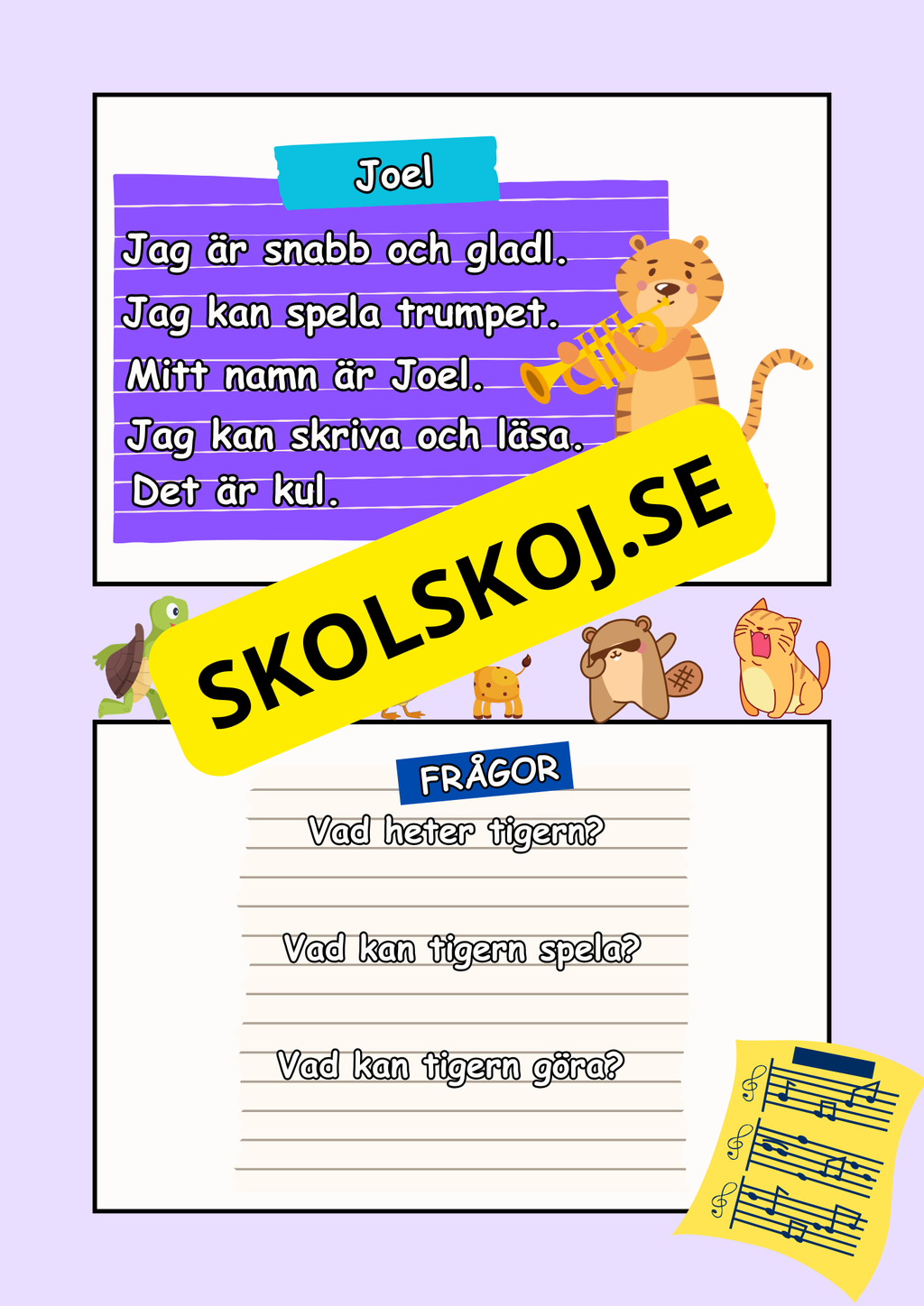 Musikaliska djur - Lättläst - Läsförståelse
