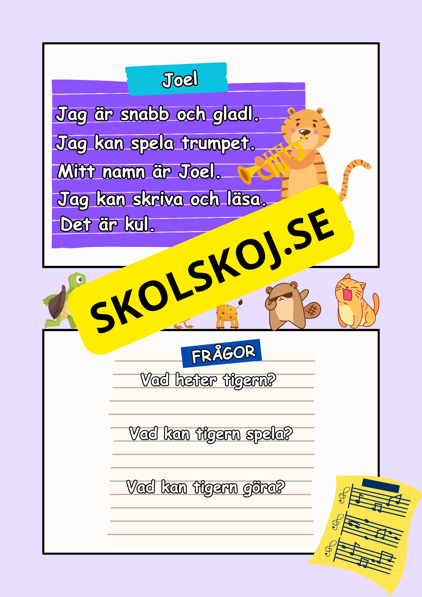 Musikaliska djur - Lättläst - Läsförståelse