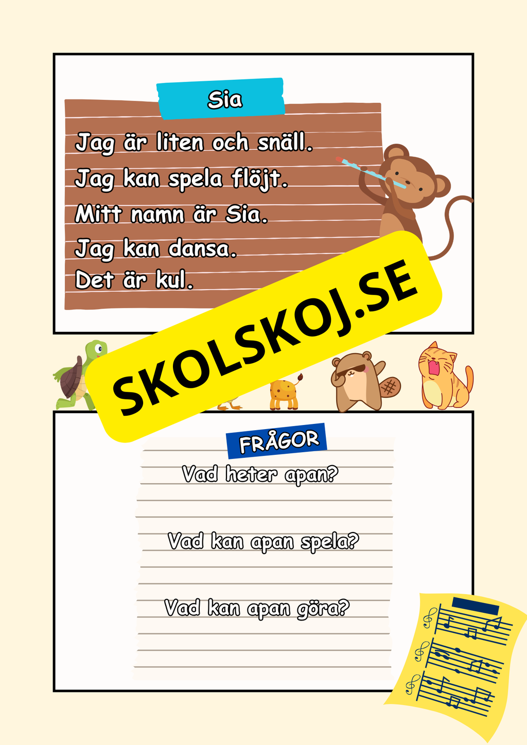 Musikaliska djur - Lättläst - Läsförståelse