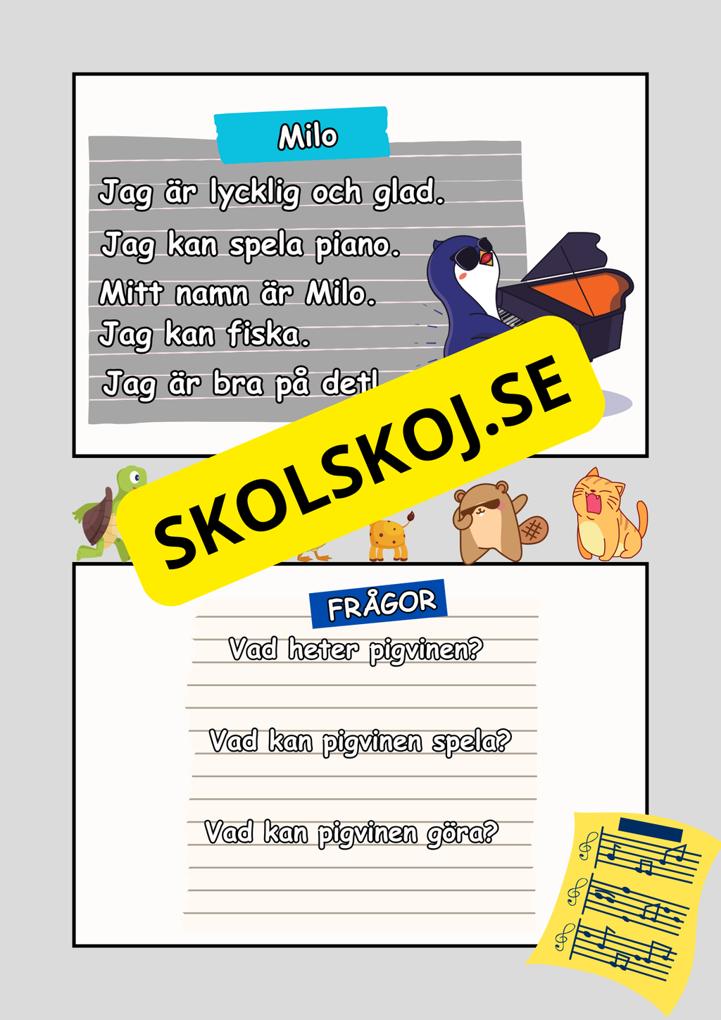 Musikaliska djur - Lättläst - Läsförståelse