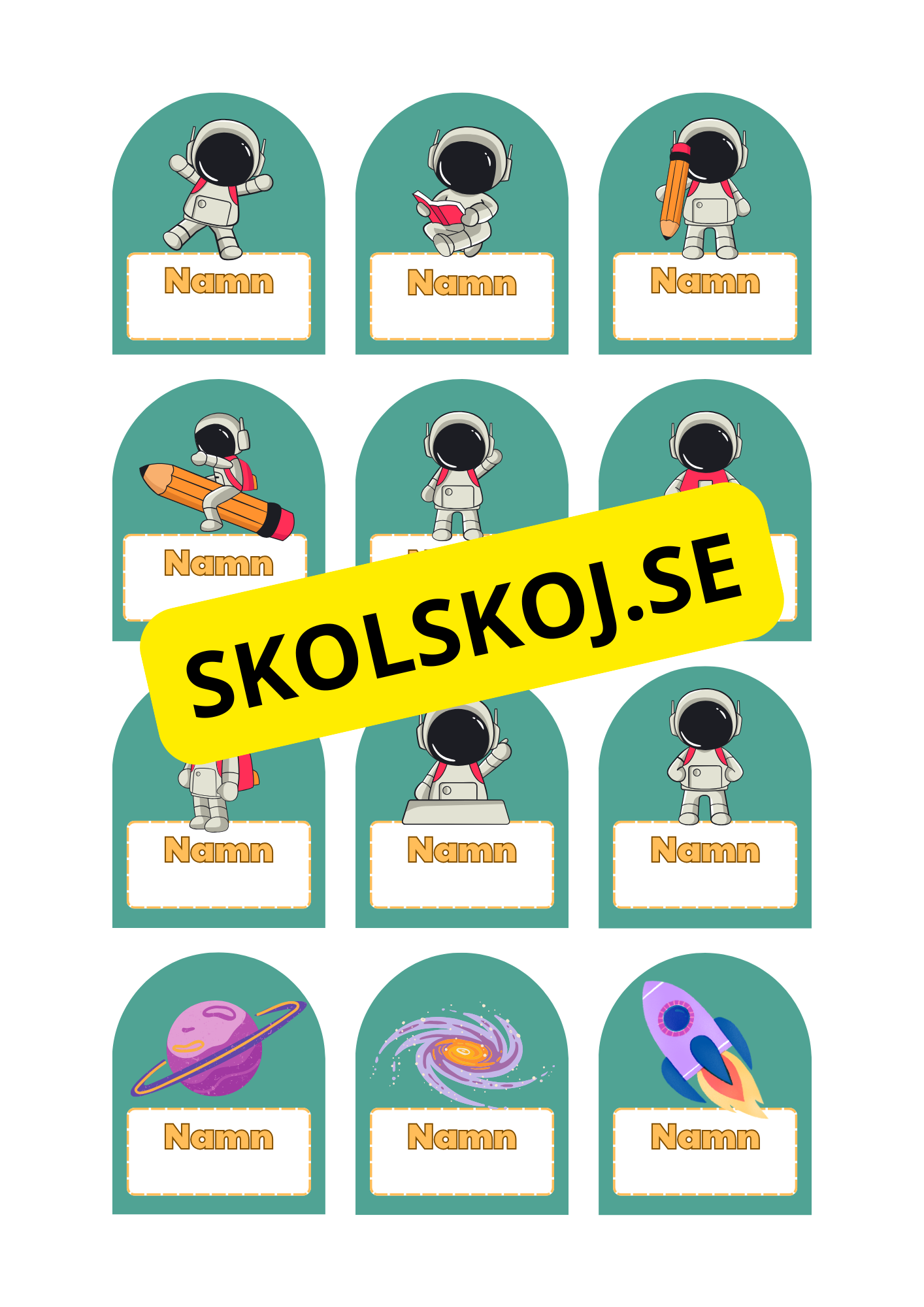 Namnskyltar - Rymdtema (redigerbara - Powerpoint format)