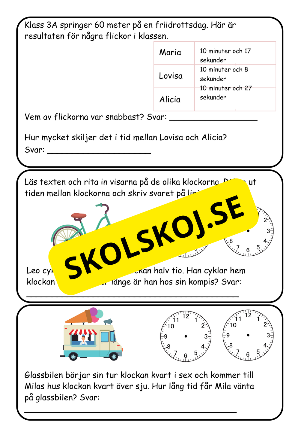 Nationella provet - Årskurs 3 - Blandade uppgifter