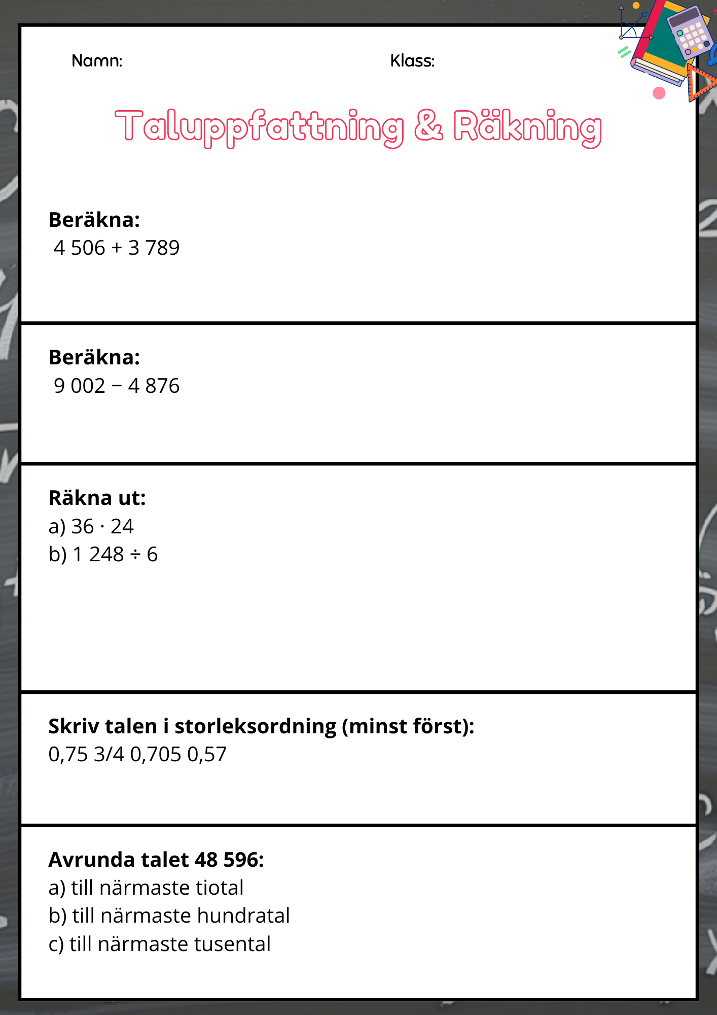 Nationella prov matematik åk 6