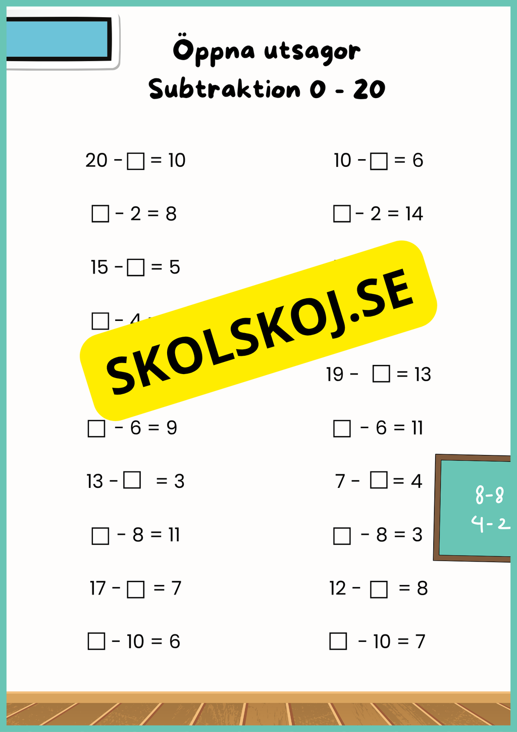 Öppna utsagor - Addition och subtraktion 0 - 20