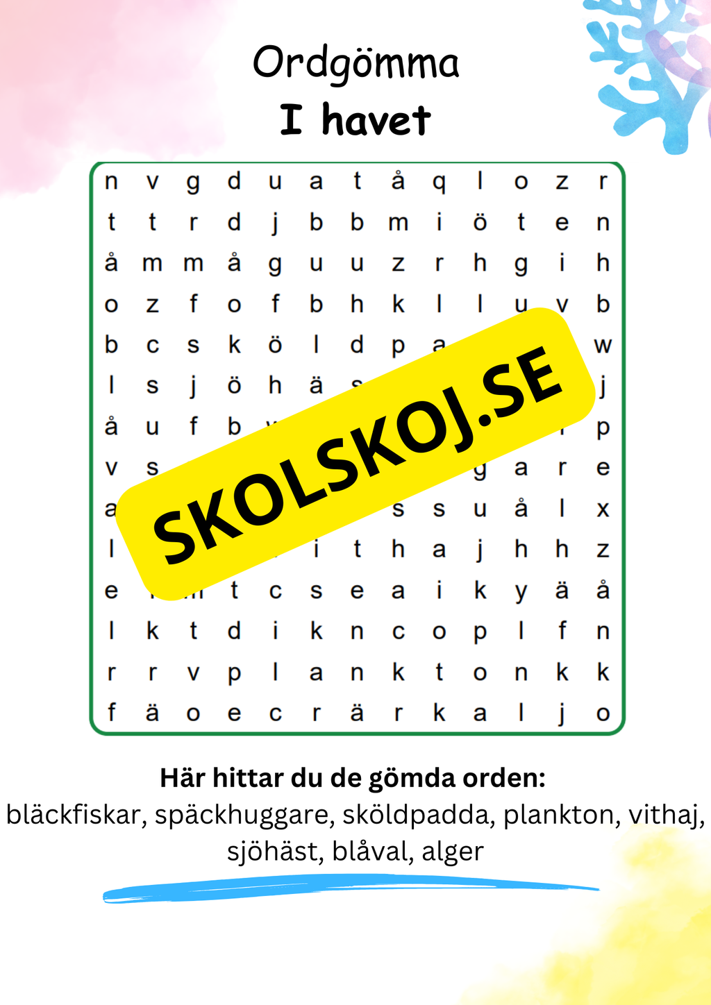 Ordgömmor - 10 olika teman
