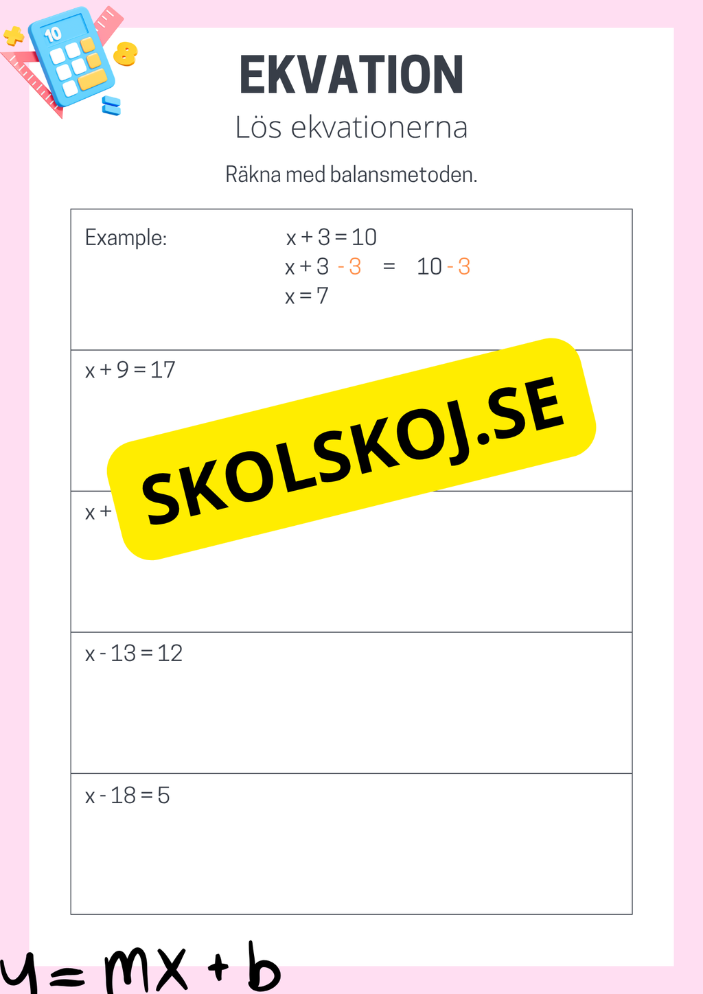 Öva på ekvationer - Årskurs 6 - 7