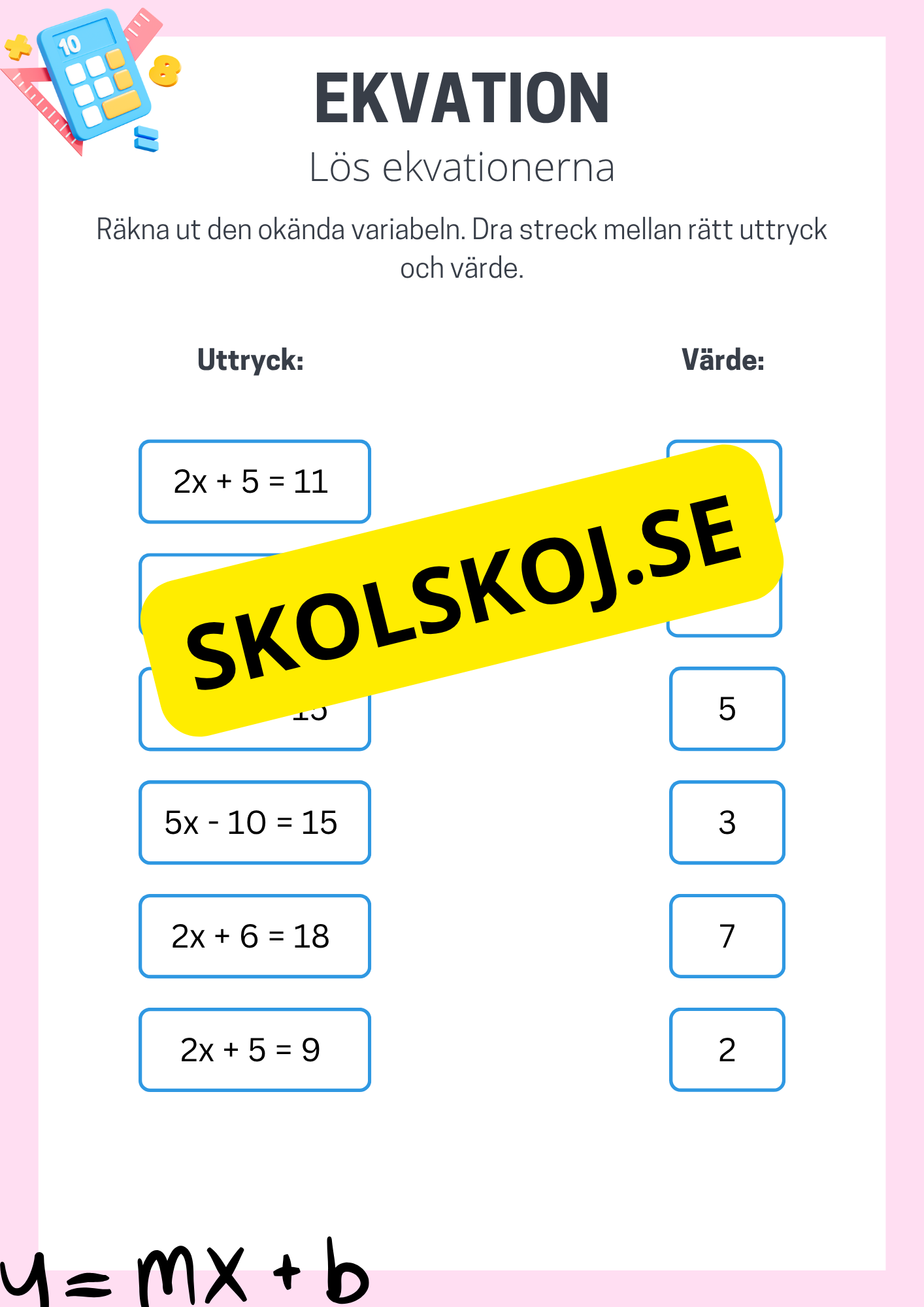 Öva på ekvationer - Årskurs 6 - 7