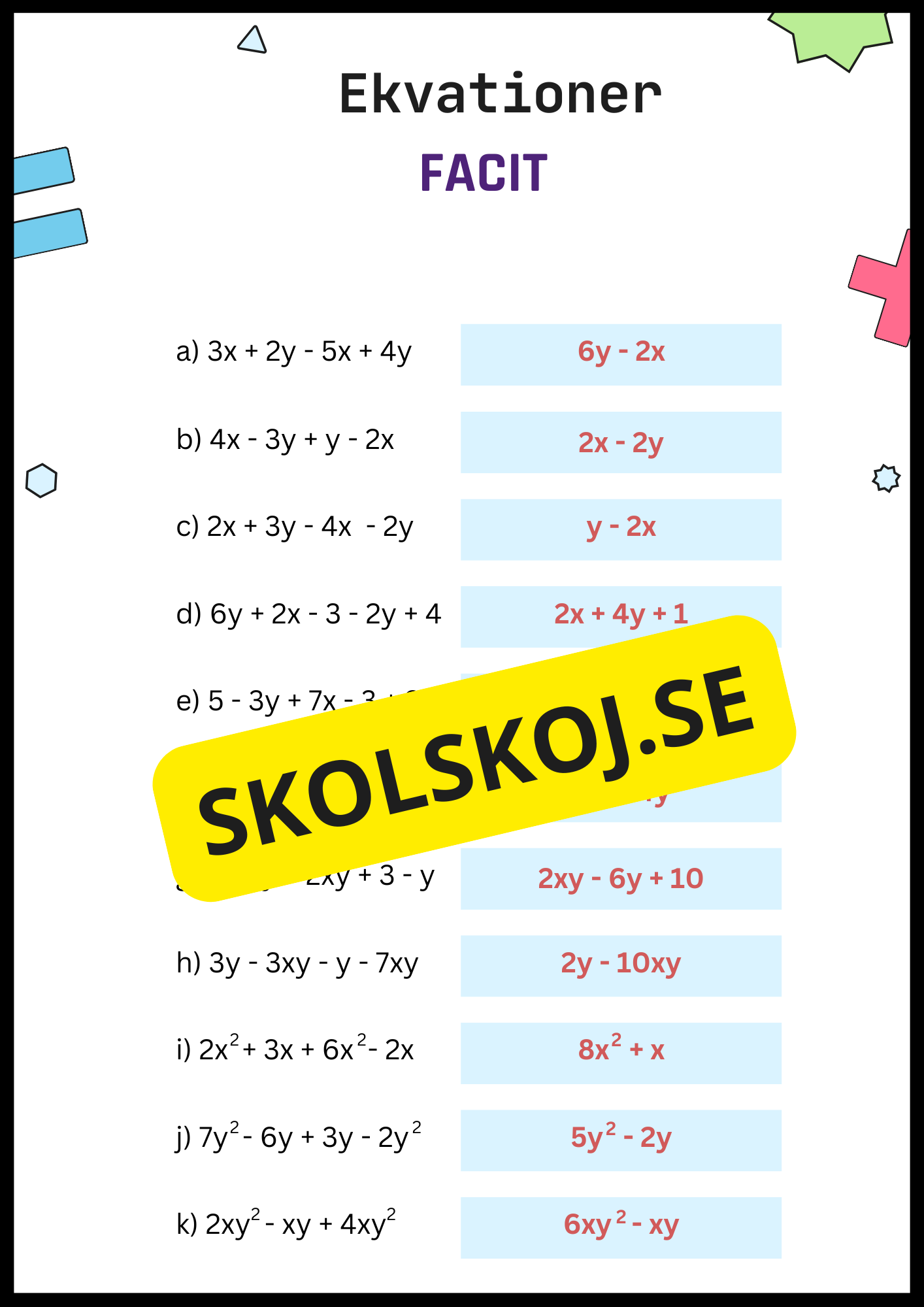 Öva på ekvationer 7 - 9
