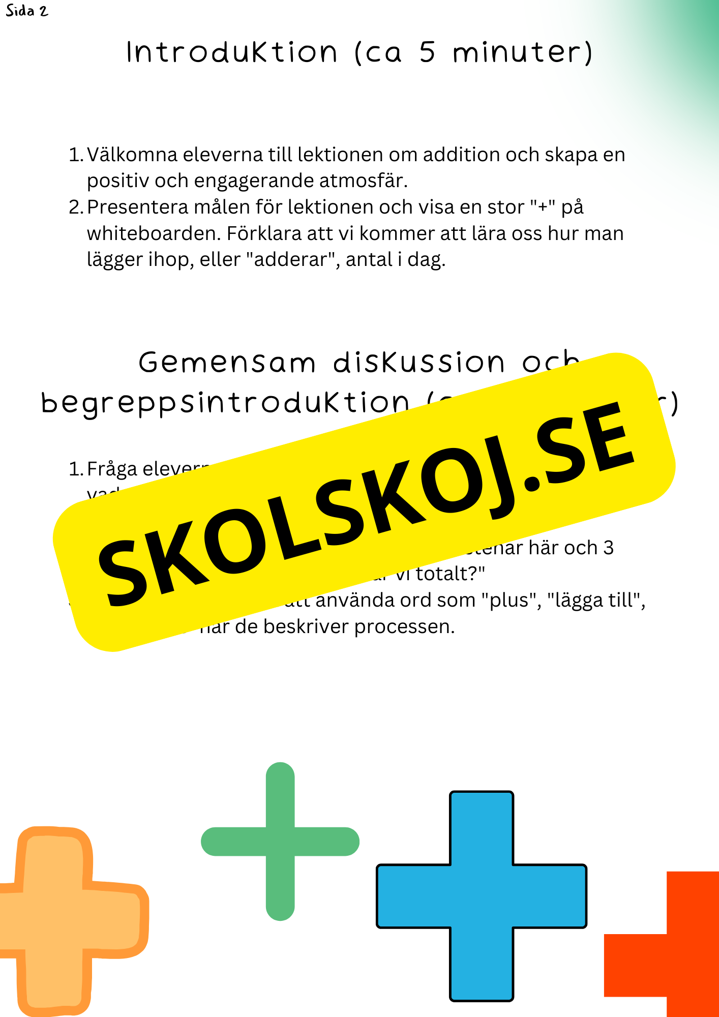 Planering: Addition - lektion 1 - årskurs 1