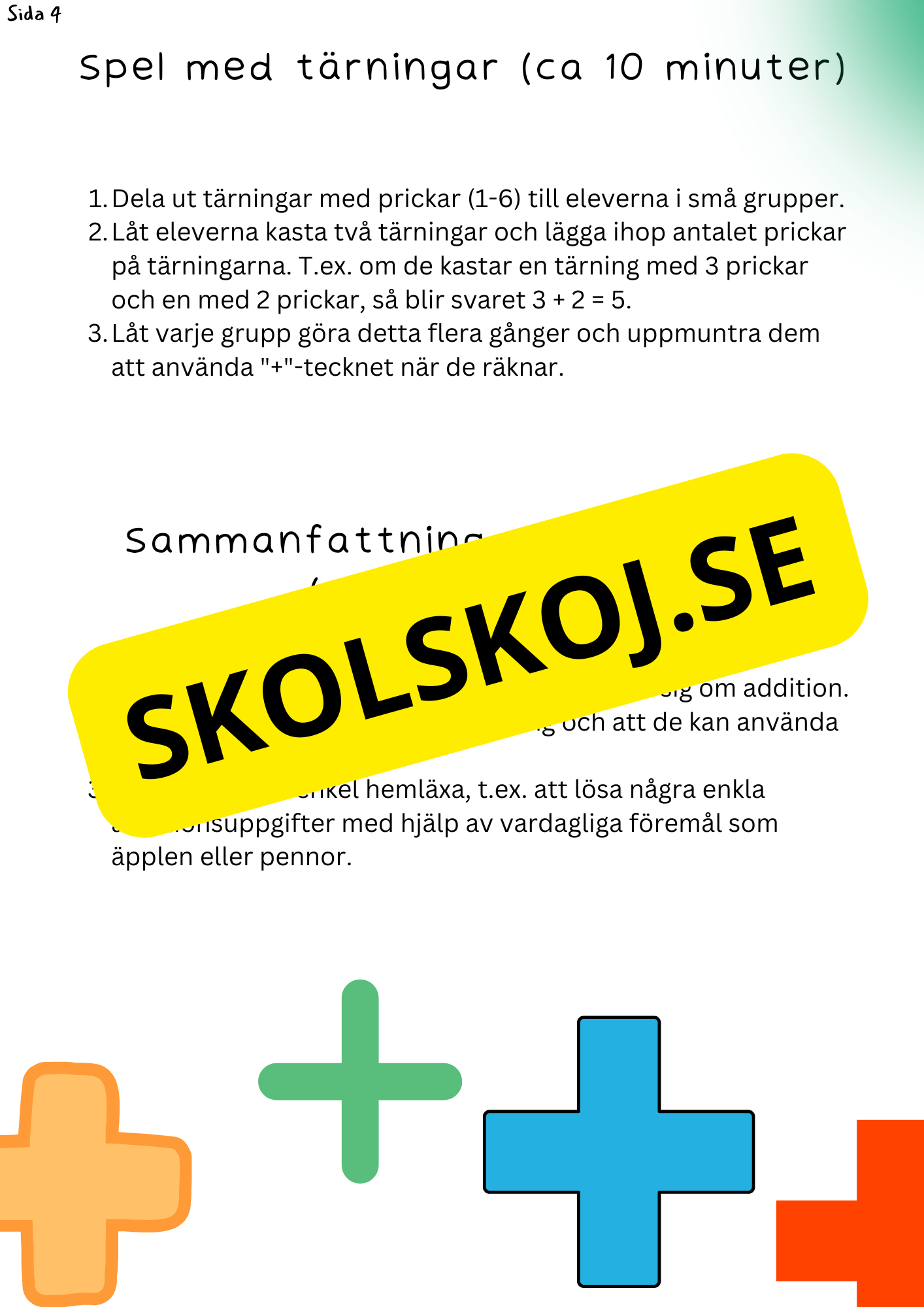 Planering: Addition - lektion 1 - årskurs 1