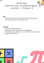 Planering: Addition med tiotalsövergång - Lektion 1 - Årskurs 2