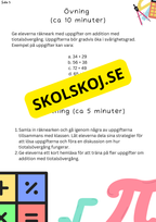 Planering: Addition med tiotalsövergång - Lektion 1 - Årskurs 2
