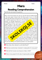 Planets English reading comprehension