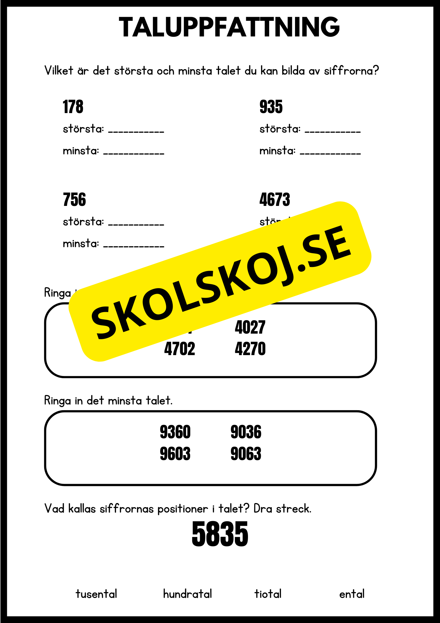 Positionssystemet - Taluppfattning - Årskurs 4 - 6
