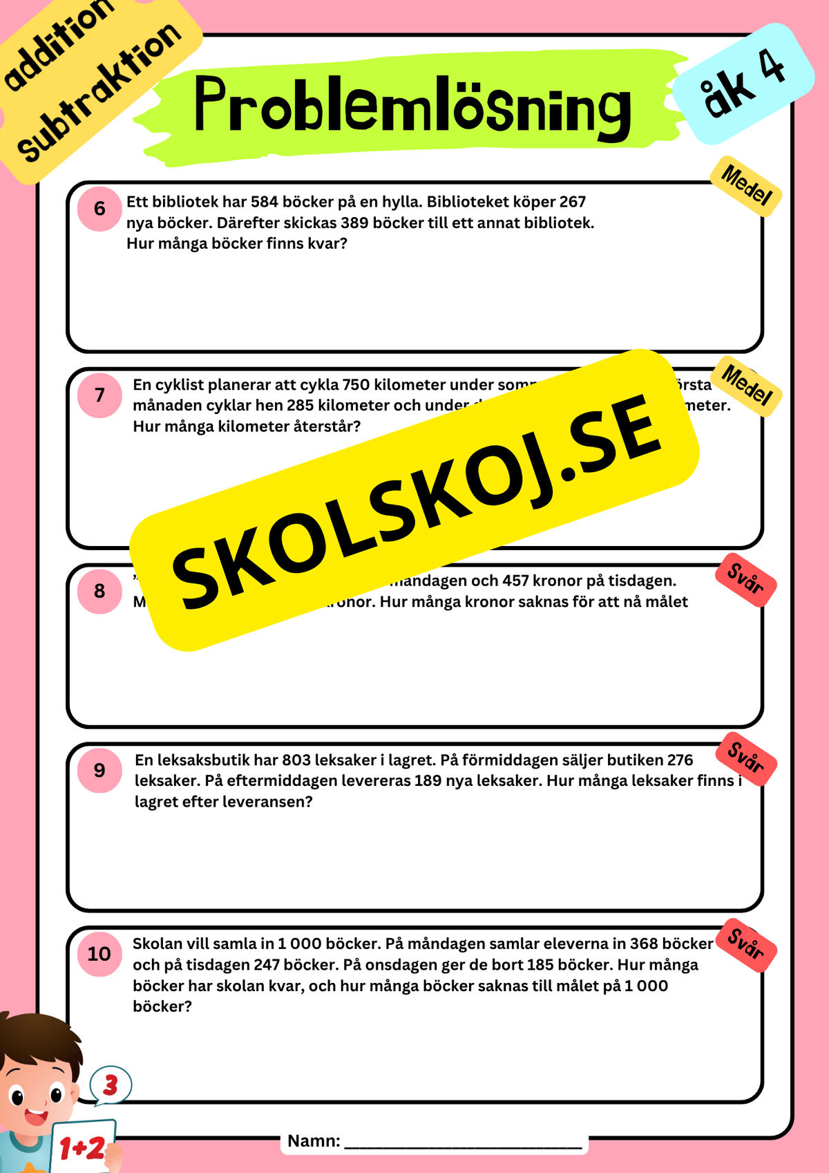 Problemlösning – addition och subtraktion för årskurs 4