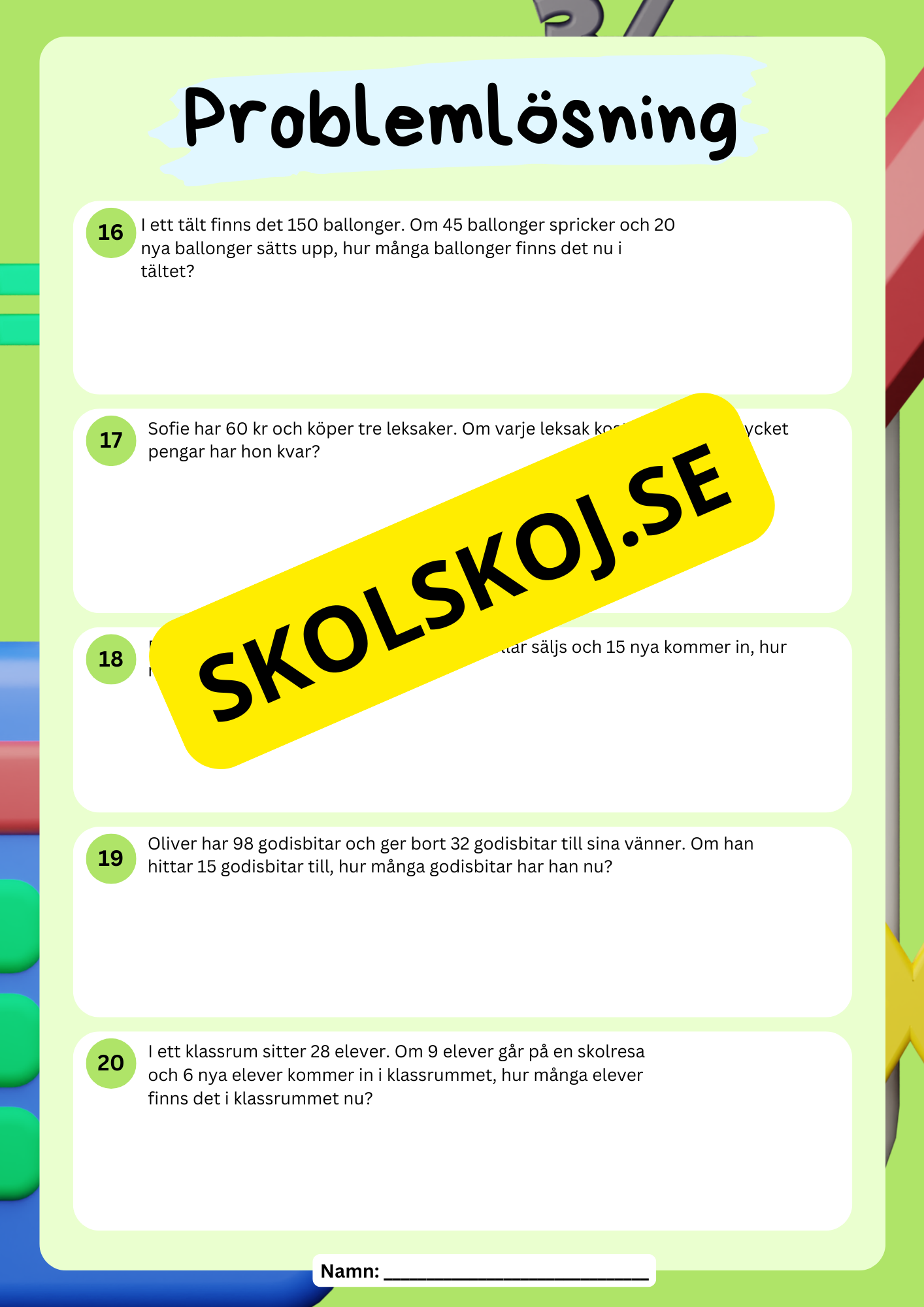 Problemlösning - Årskurs 4 - Addiion och subtraktion