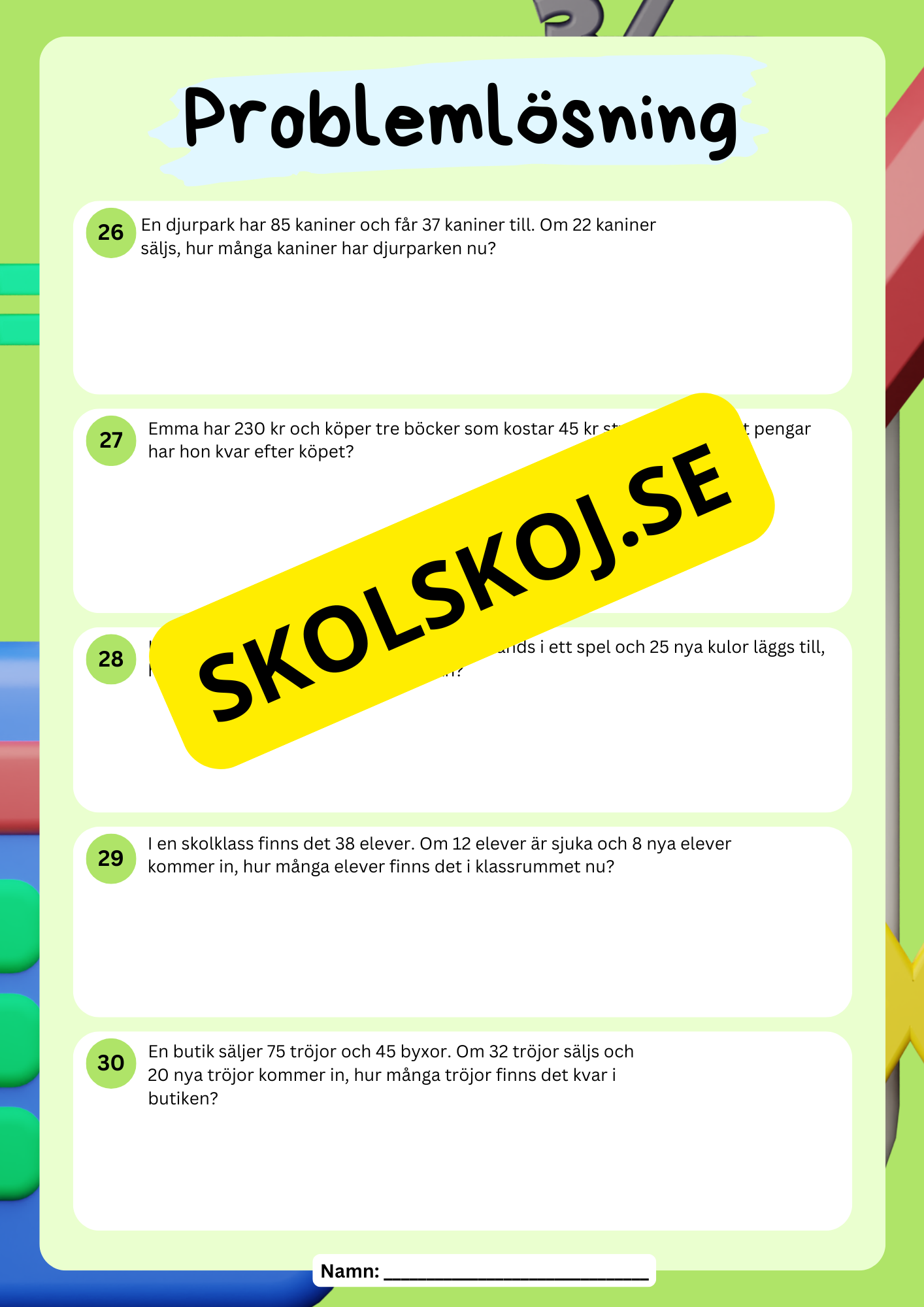 Problemlösning - Årskurs 4 - Addiion och subtraktion