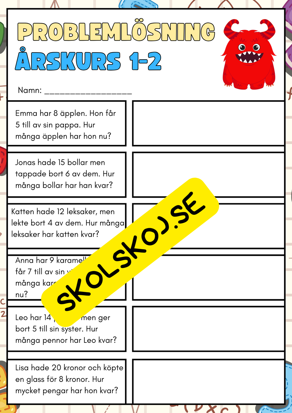 Problemlösning addition och subtraktion åk 1 - 2