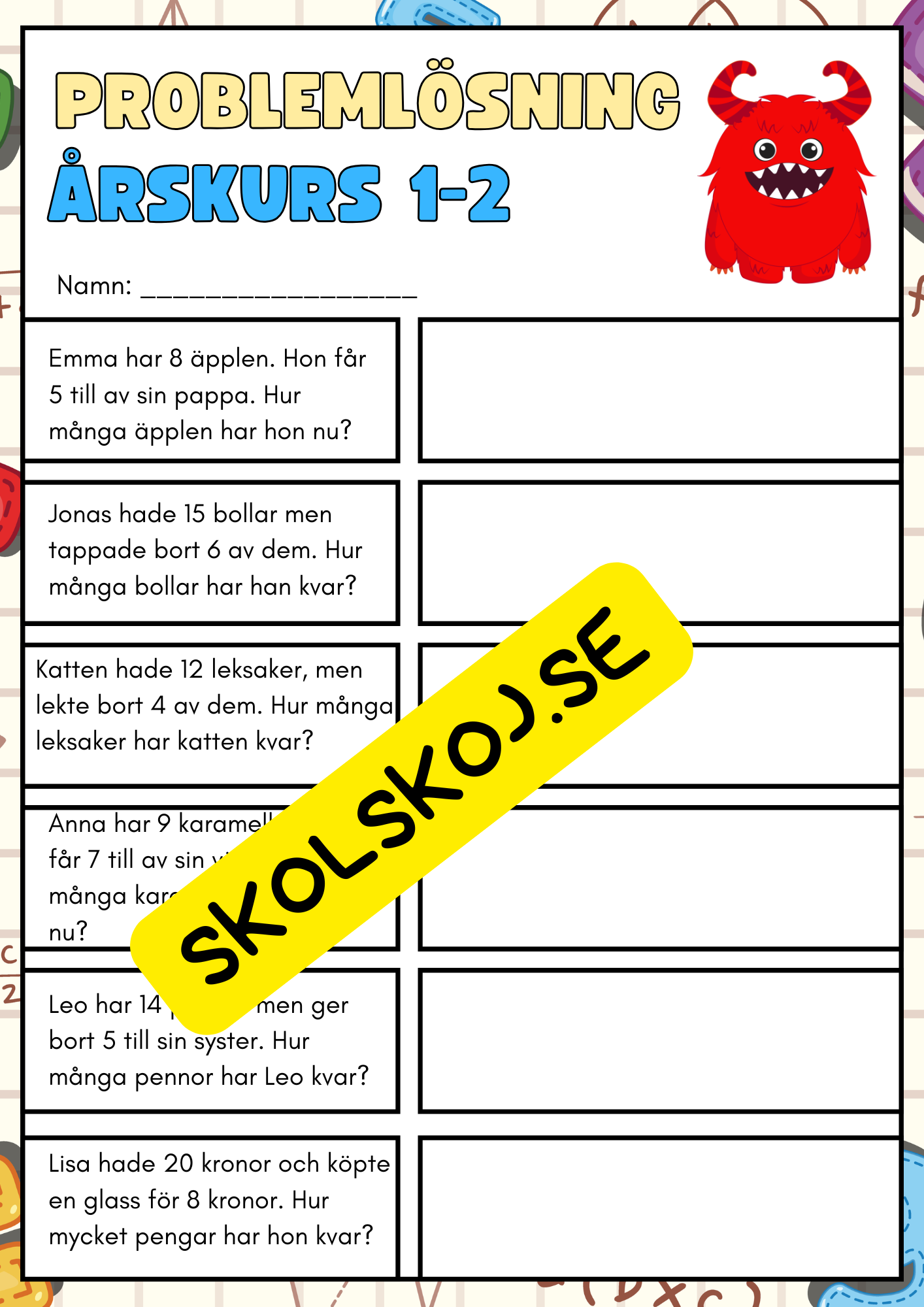 Problemlösning addition och subtraktion åk 1 - 2
