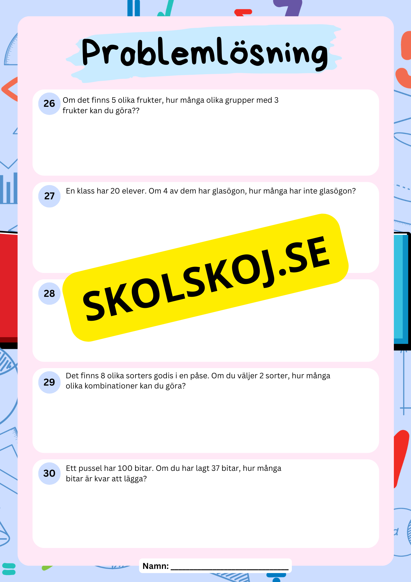Problemlösning åk 4 - Blandade uppgifter