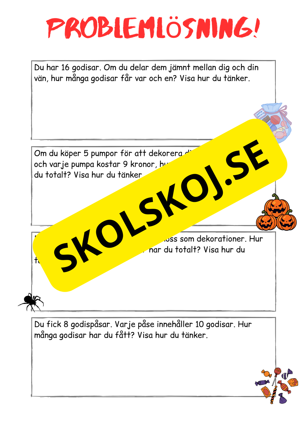 Problemlösning årskurs 3 - Blandade uppgifter - Halloween