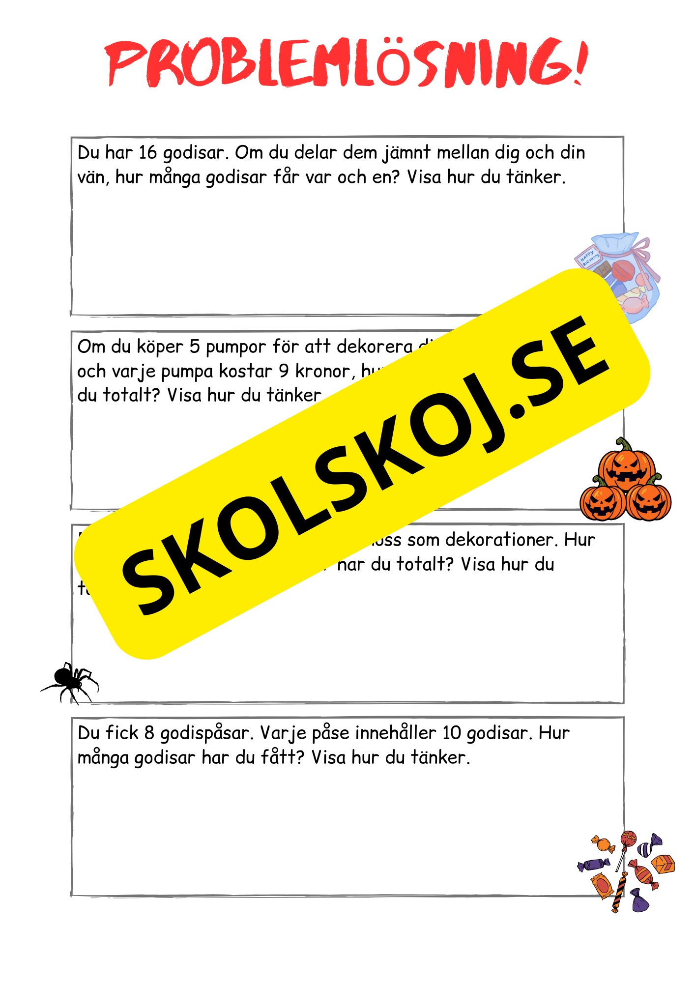 Problemlösning årskurs 3 - Blandade uppgifter - Halloween