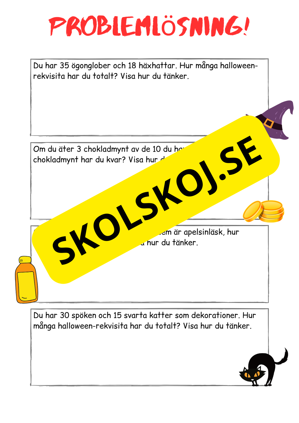 Problemlösning årskurs 3 - Blandade uppgifter - Halloween