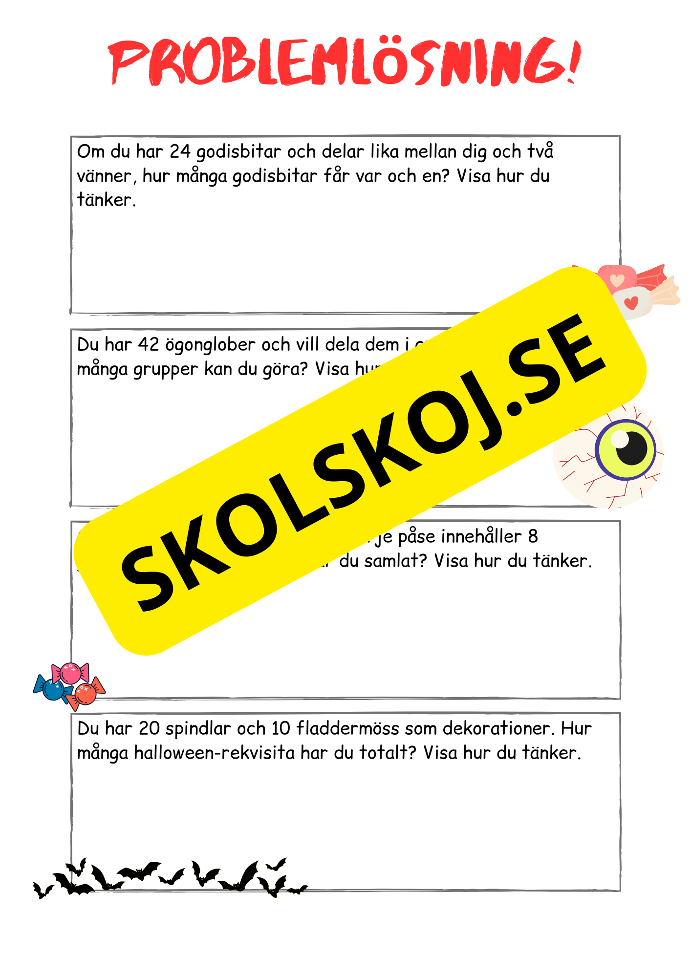 Problemlösning årskurs 3 - Blandade uppgifter - Halloween