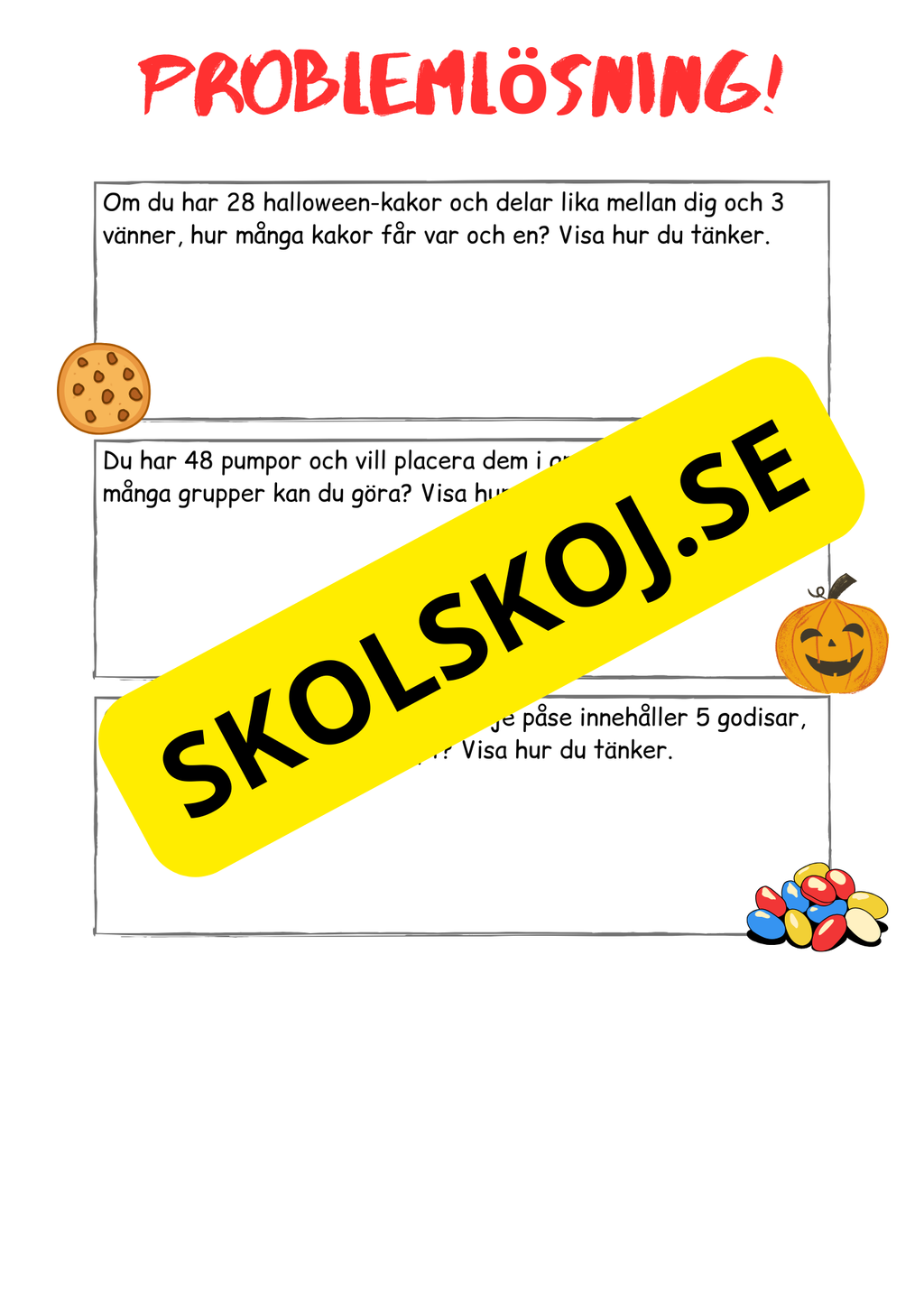 Problemlösning årskurs 3 - Blandade uppgifter - Halloween