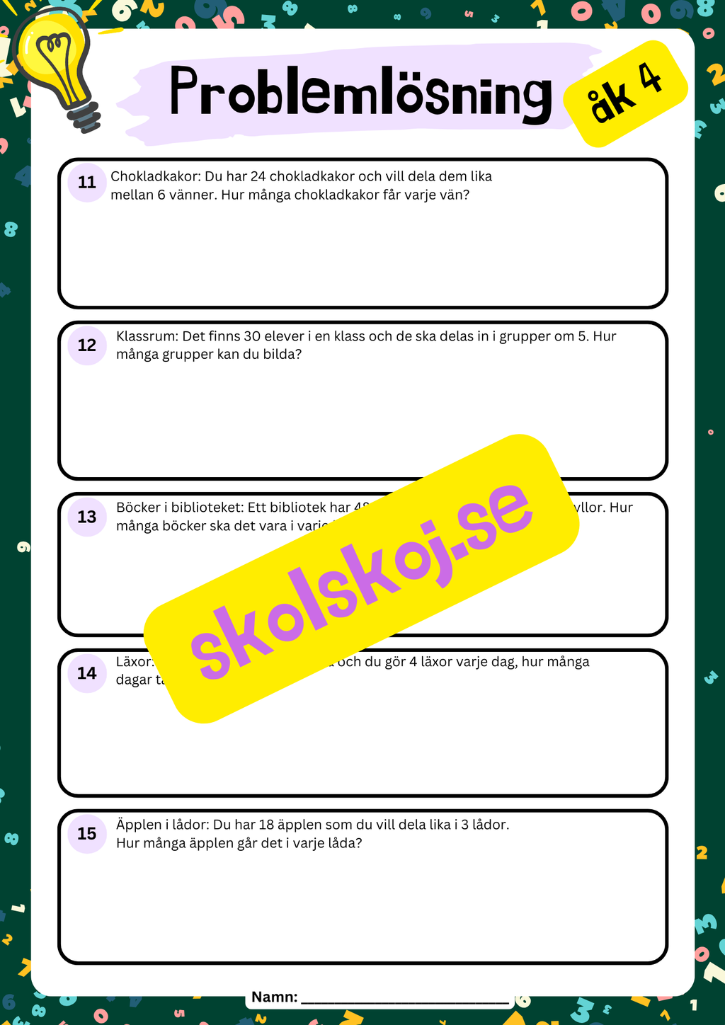 Problemlösning matematik - Årskurs 4 - Multiplikation division
