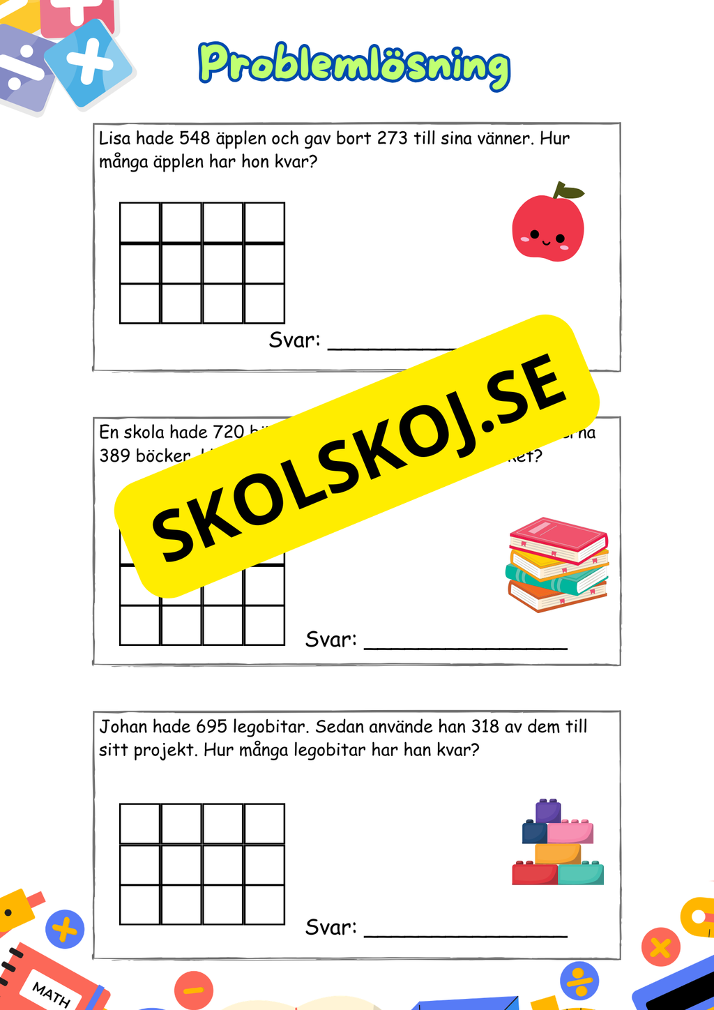 Problemlösning - Subtraktion med uppställning