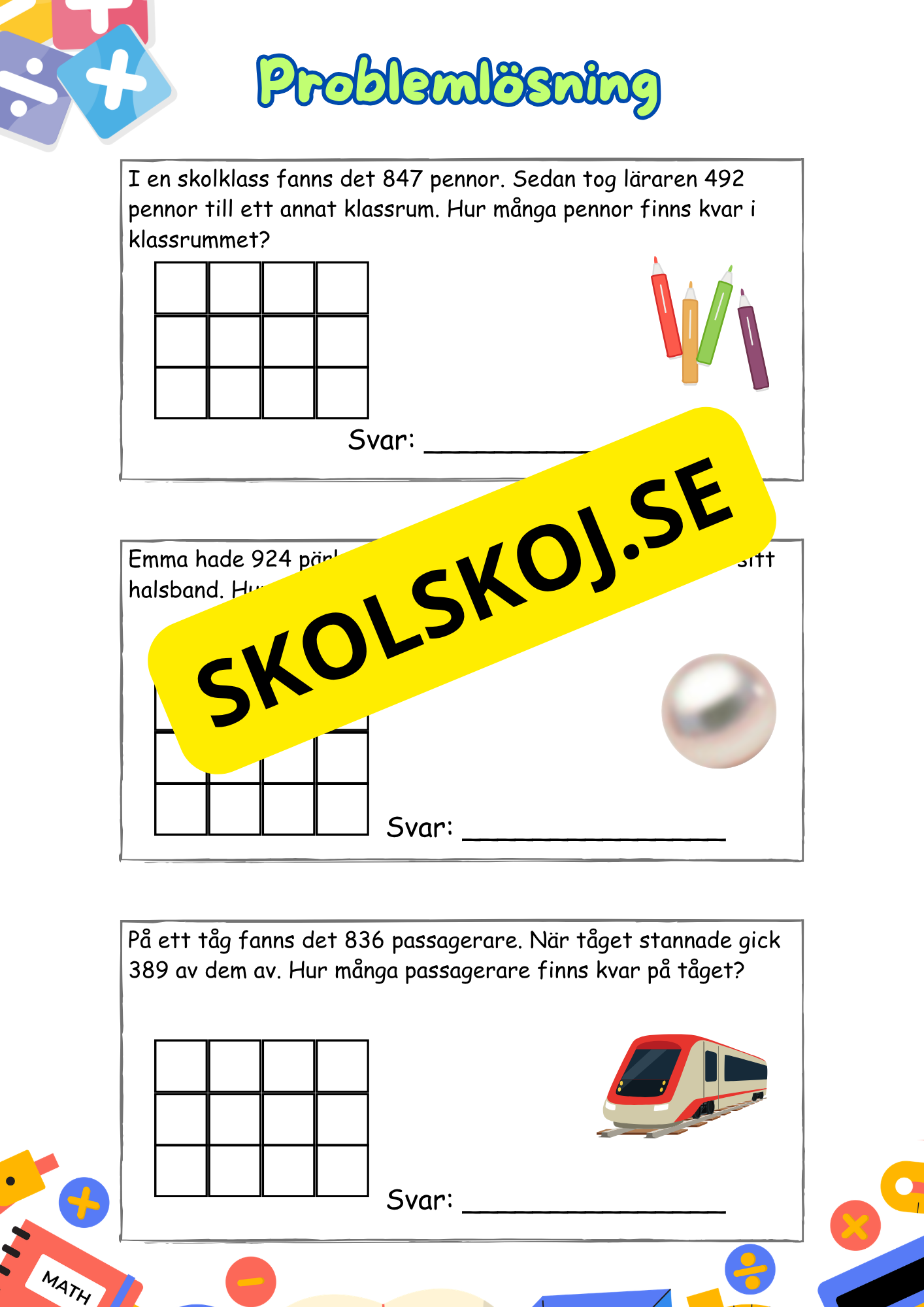 Problemlösning - Subtraktion med uppställning